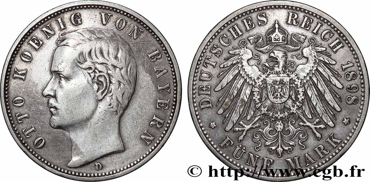 GERMANY - BAVARIA 5 Mark Otton 1898 Munich XF 