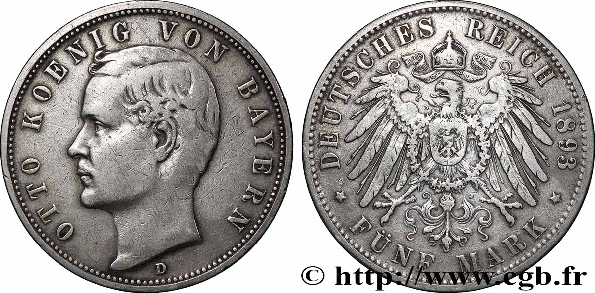 ALEMANIA - BAVIERA 5 Mark Otton 1893 Munich MBC 