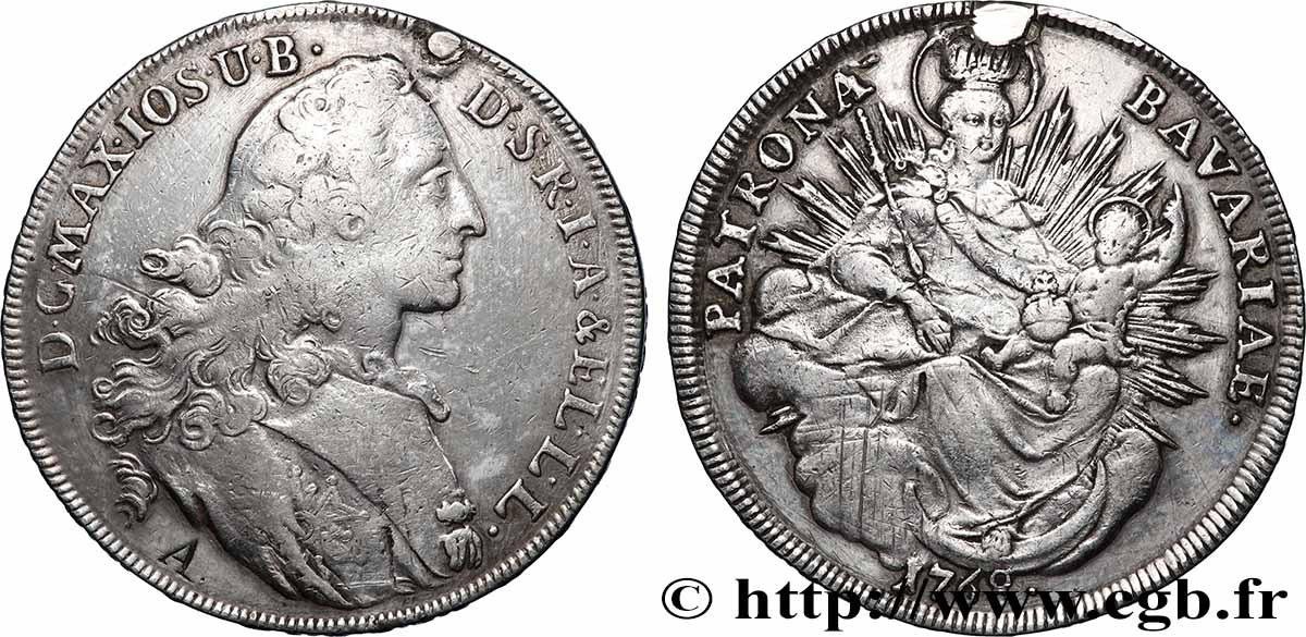 ALLEMAGNE - BAVIÈRE Thaler Maximilien III 1768 Munich TB+ 