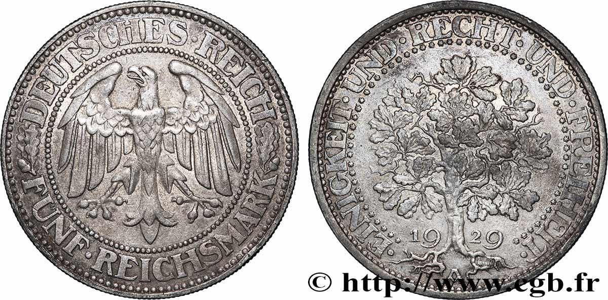 GERMANY 5 Reichsmark 1929 Berlin AU 