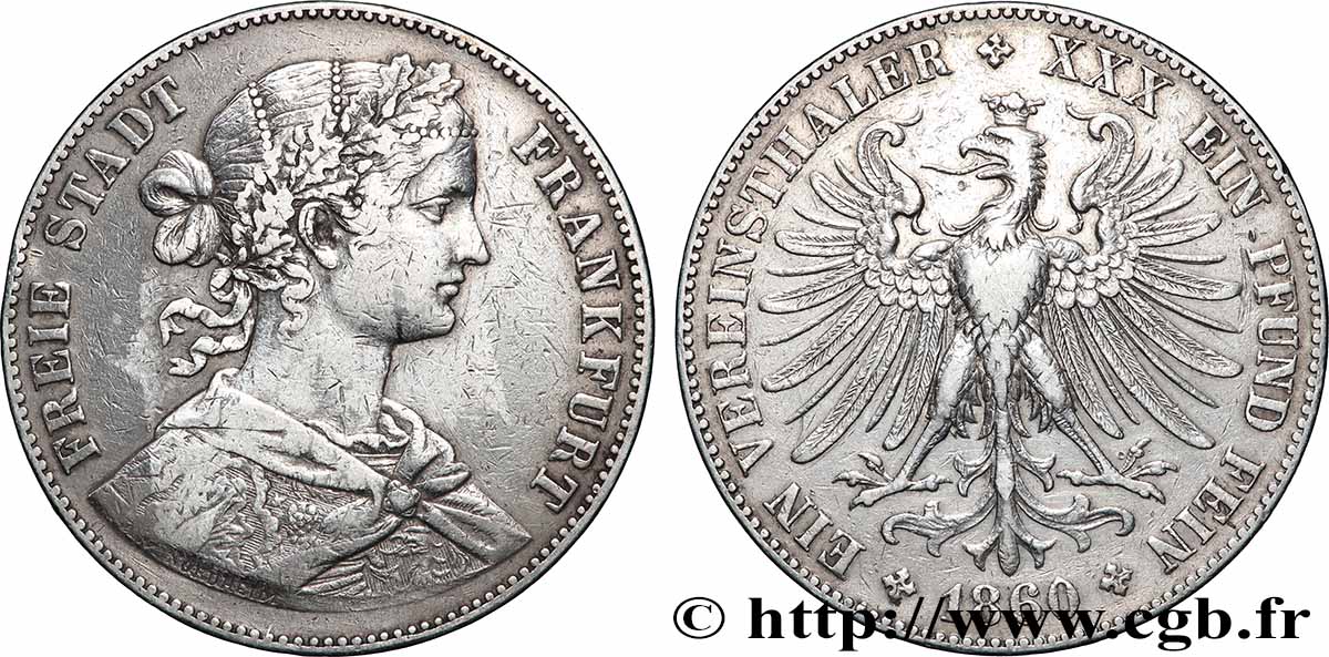GERMANY - FREE CITY OF FRANKFURT Thaler 1860 Francfort XF 