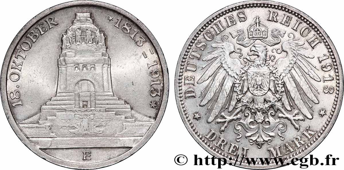 GERMANY - SAXONY 3 Mark ‘Monument de la Bataille des Peuples’  1913 Muldenhütten AU 
