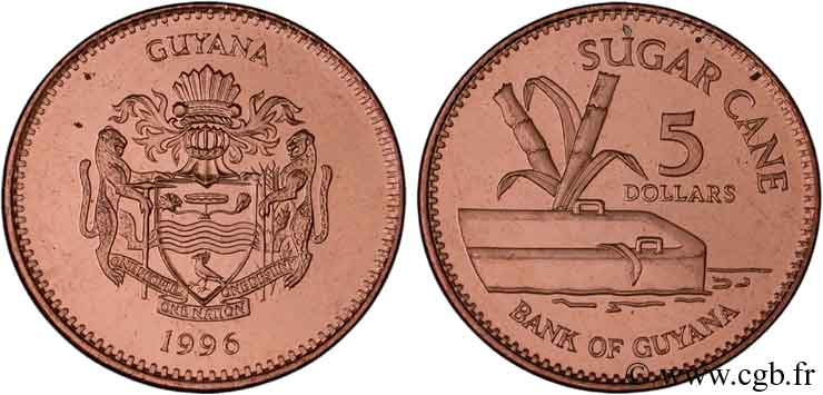 GUIANA 5 Dollars armes du Guyana / canne à sucre 1996  MS 