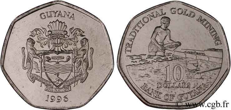 GUYANA 10 Dollars armes du Guyana / chercheur d’or 1996  fST 