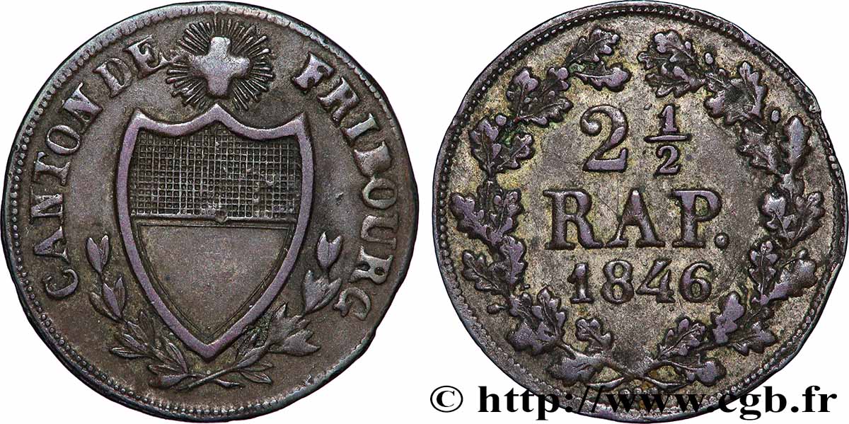 SUISSE - CANTON DE FRIBOURG 2 1/2 Rappen - Canton de Fribourg 1846  TTB 