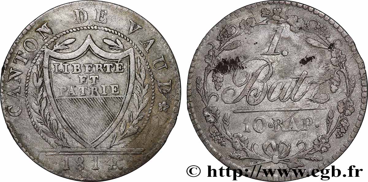 SUISSE - CANTON DE VAUD 1 Batzen - Canton de Vaud 1814  TTB 