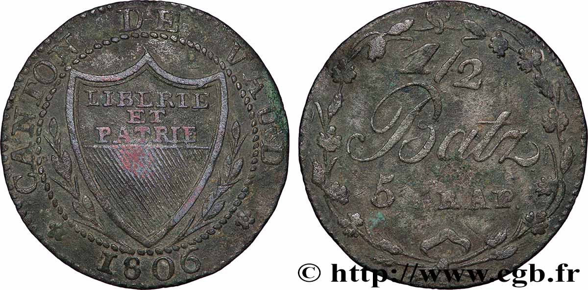 SWITZERLAND - CANTON OF VAUD 1/2 Batzen 1806 Lausanne VF 