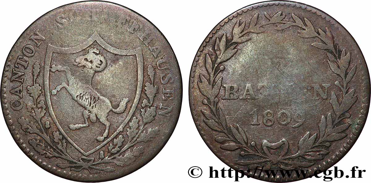 SUISSE - CONFÉDÉRATION HELVÉTIQUE - CANTON DE SCHAFFHAUSEN 1/2 Batzen 1809  TB 