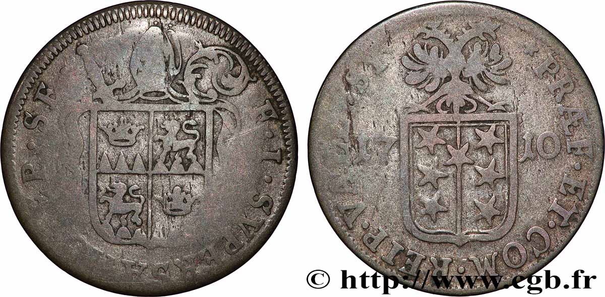 SUISSE - CANTON DU VALAIS 1 Batzen canton du Valais (Sitten) frappe au nom de l’évêque François-Joseph Supersaxo 1710  TB 