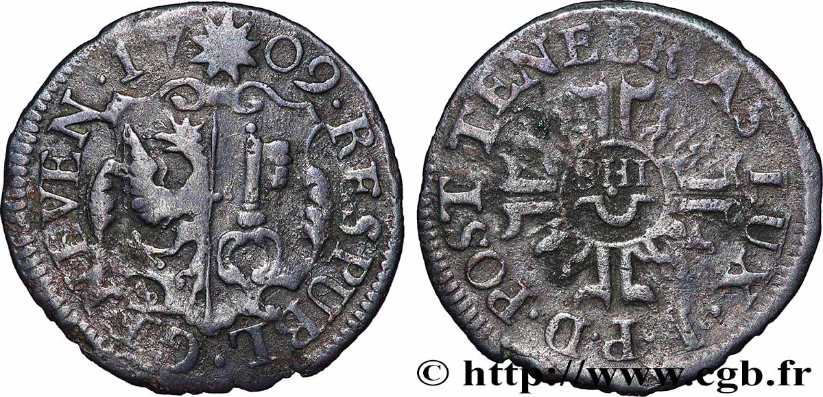 SCHWEIZ - REPUBLIK GENF 6 Deniers  1709  fSS 