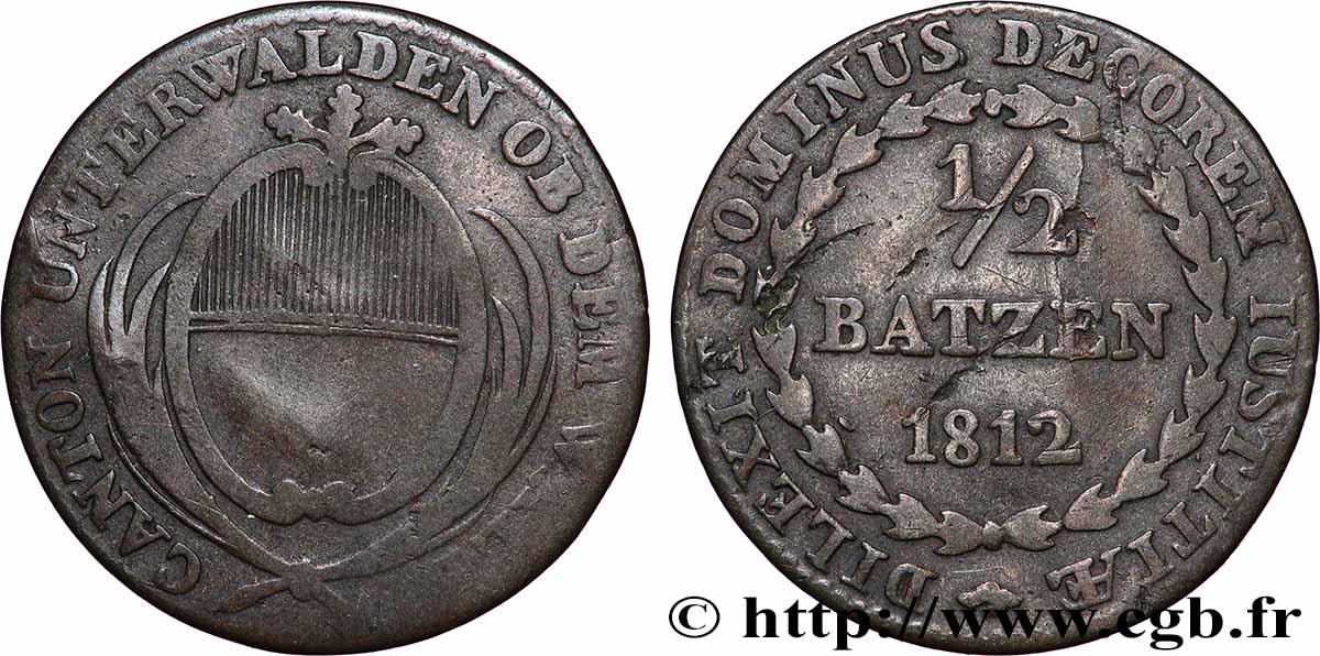 SUISSE - CANTON D&nbsp;OBWALD 1/2 Batzen 1812  TB+ 