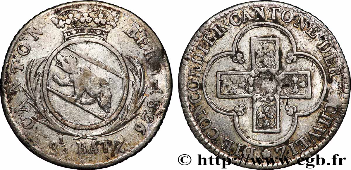 SUISSE - CANTON DE BERNE 2 1/2 Batzen 1826 Berne TTB 