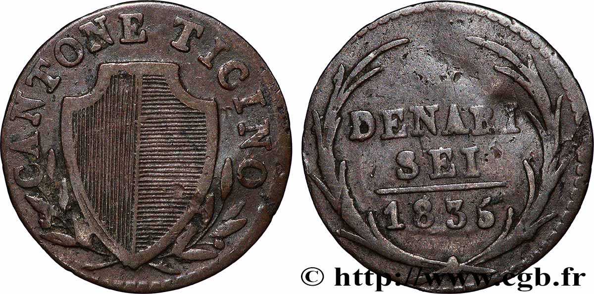 SUISSE - CANTON DU TESSIN 6 Denari - Canton du Tessin 1835  TTB 