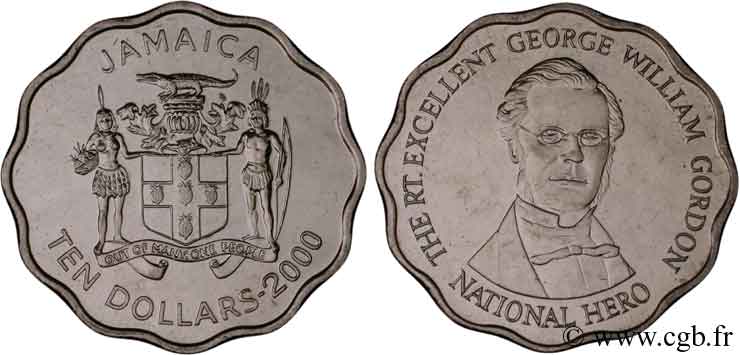JAMAICA 10 Dollars armes / George William Gordon, héros national 2000  SC 