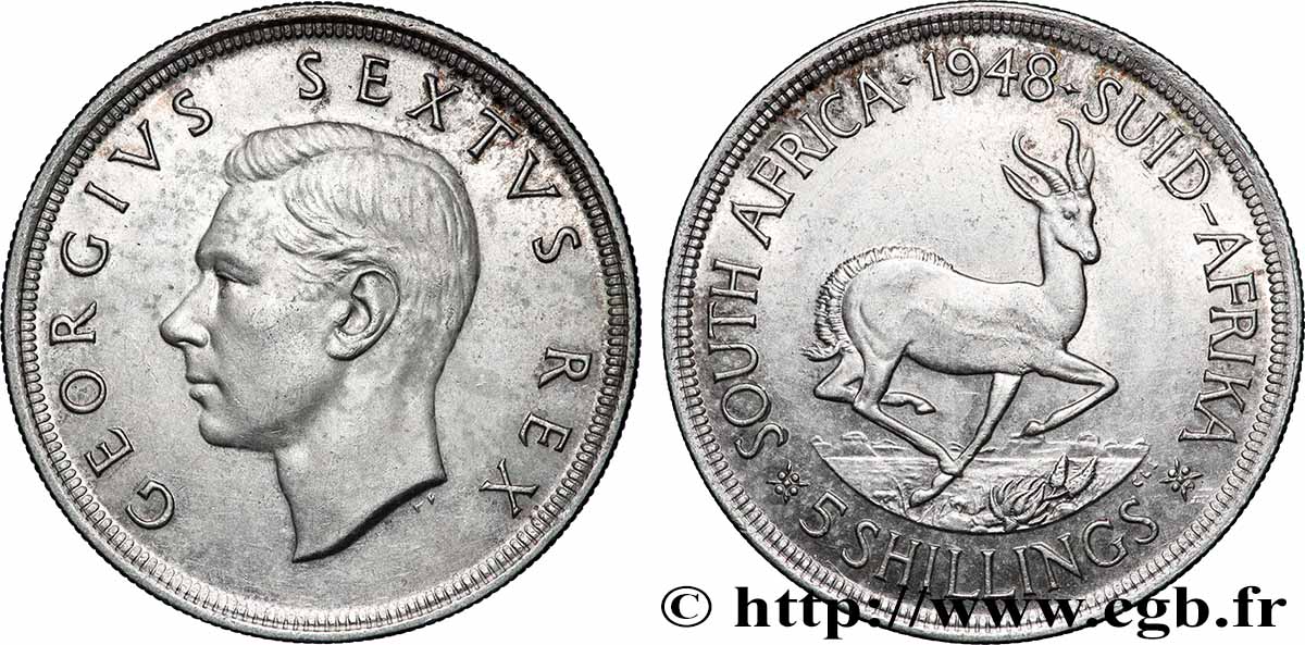 AFRIQUE DU SUD 5 Shillings Georges VI 1948 Pretoria TTB+ 