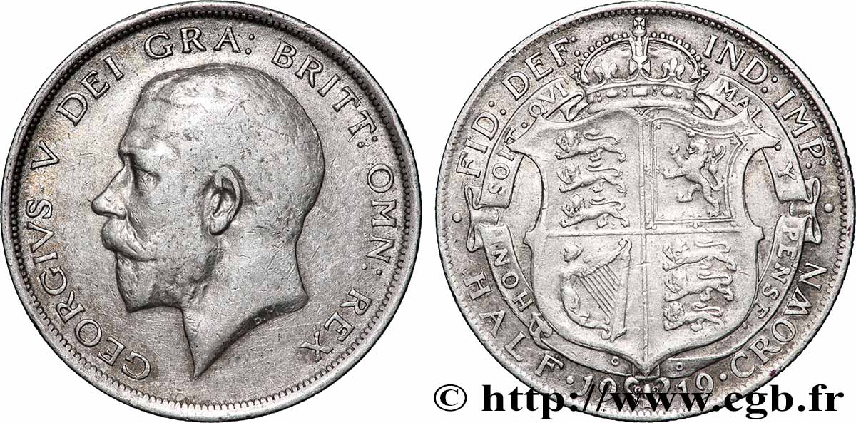 ROYAUME-UNI 1/2 Crown Georges V 1919  TTB 