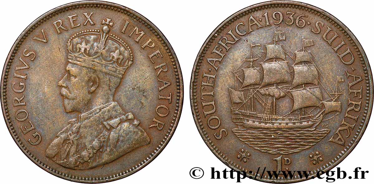 SOUTH AFRICA - UNION OF SOUTH AFRICA - GEORGE V 1 Penny 1936 Pretoria XF 