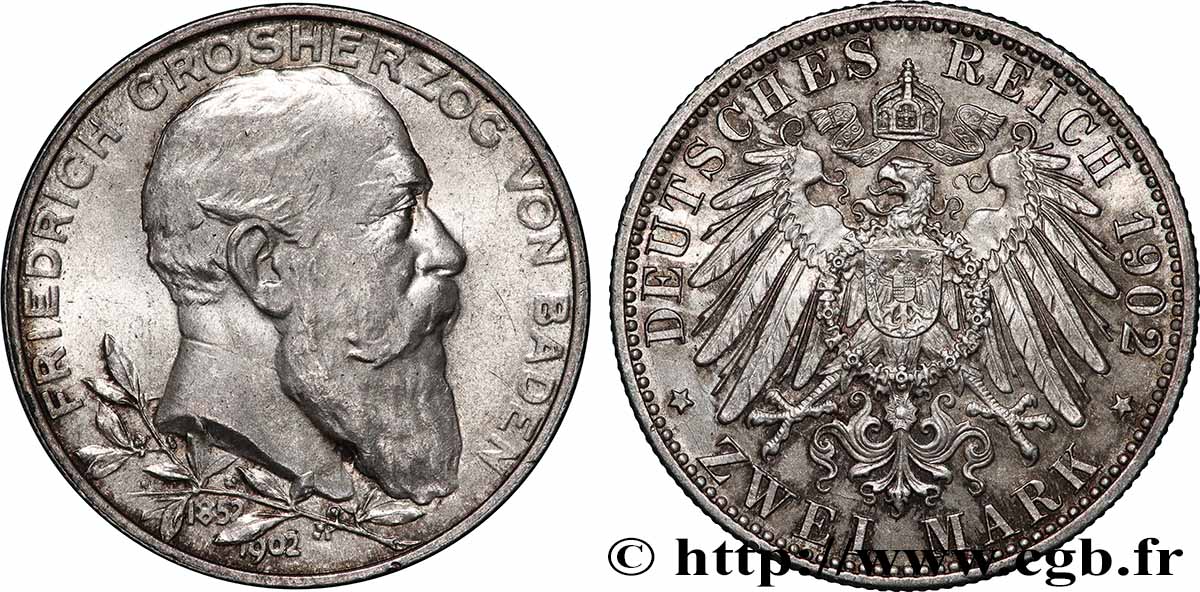 ALLEMAGNE - BADE 2 Mark Frédéric 1902 Karlsruhe SUP 
