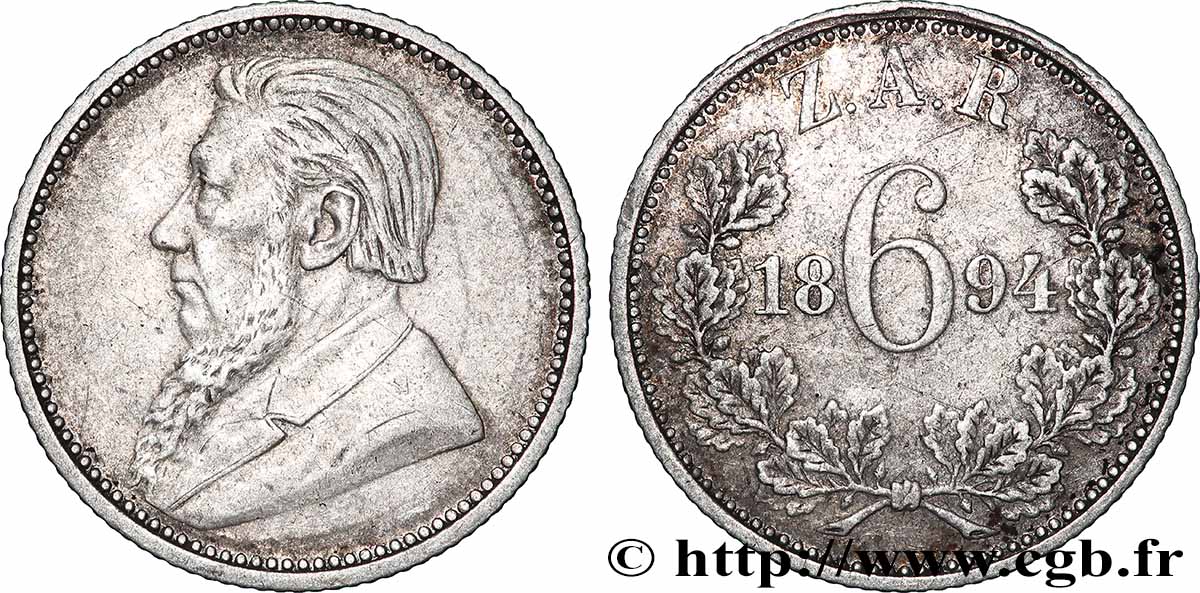 AFRIQUE DU SUD 6 Pence Kruger 1894  TTB 