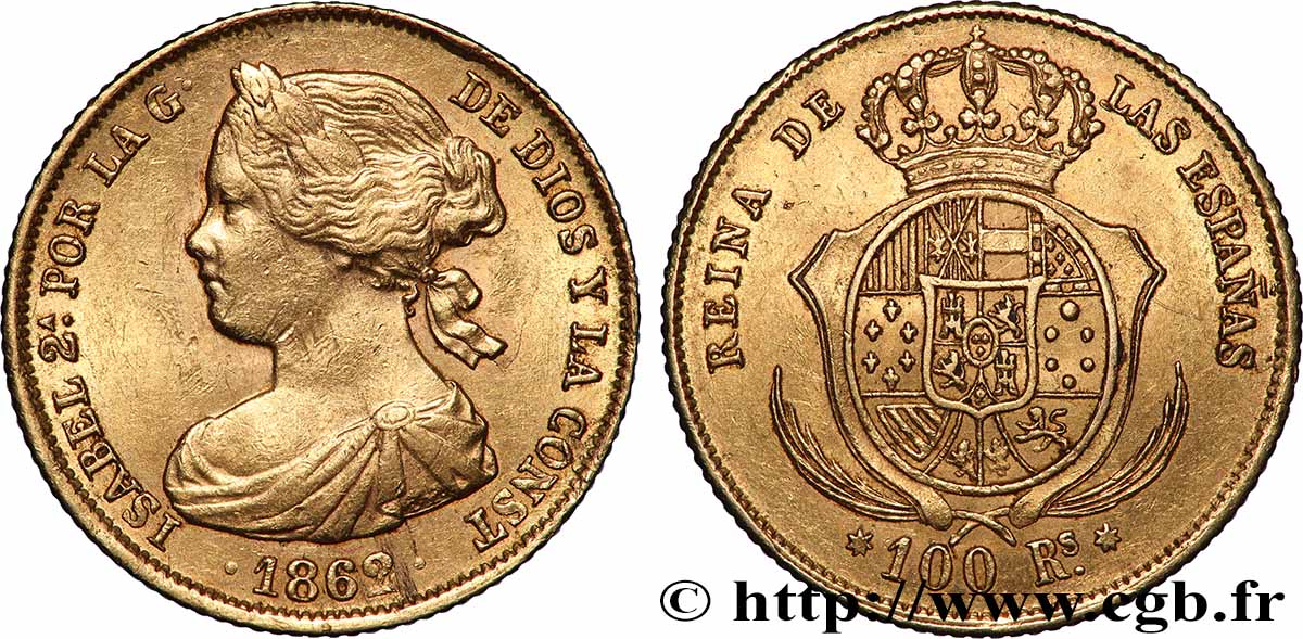 ESPAGNE - ROYAUME D&nbsp;ESPAGNE - ISABELLE II 100 Reales 1862 Madrid q.SPL 