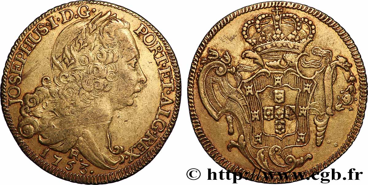 BRÉSIL - JOSEPH Ier Pièce de 6400 reis 1753 Rio SS 
