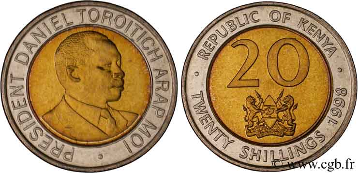 KENIA 20 Shillings Président Daniel Arap Moi 1998  fST 