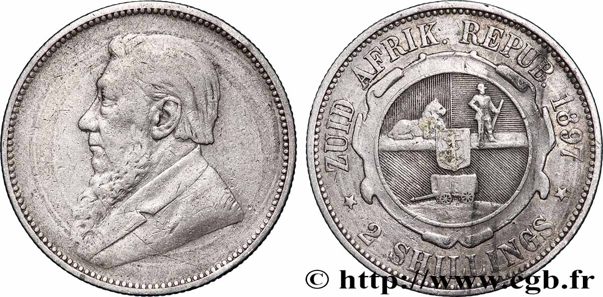 AFRIQUE DU SUD 2 Shillings président Kruger 1897  TB+ 