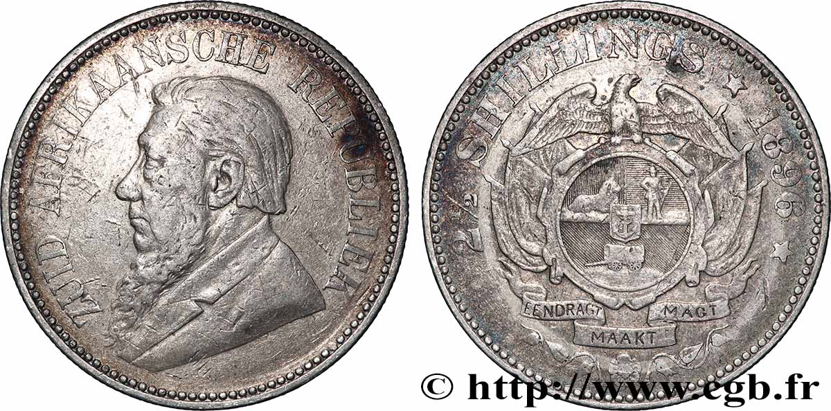 SOUTH AFRICA 2 1/2 Shillings président Kruger 1896  XF 