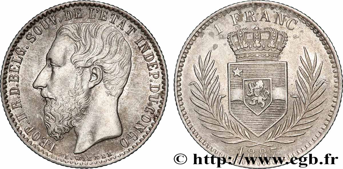 CONGO - ÉTAT INDÉPENDANT DU CONGO 1 Franc Léopold II 1887  SUP 