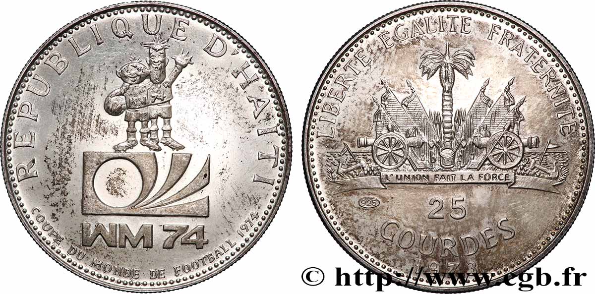HAITI 25 Gourdes Proof mascottes coupe du Monde de football 1974 / armes 1973  EBC 
