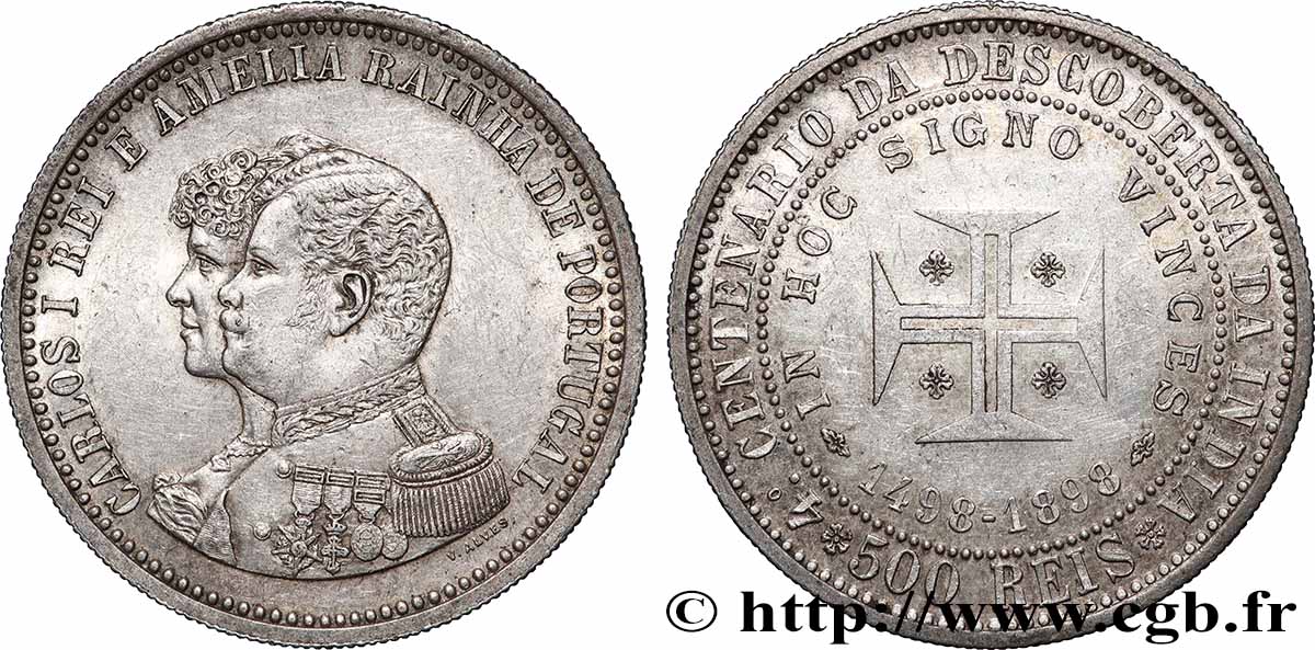 PORTUGAL 500 Réis Charles Ier et Amélie 1898  SUP 