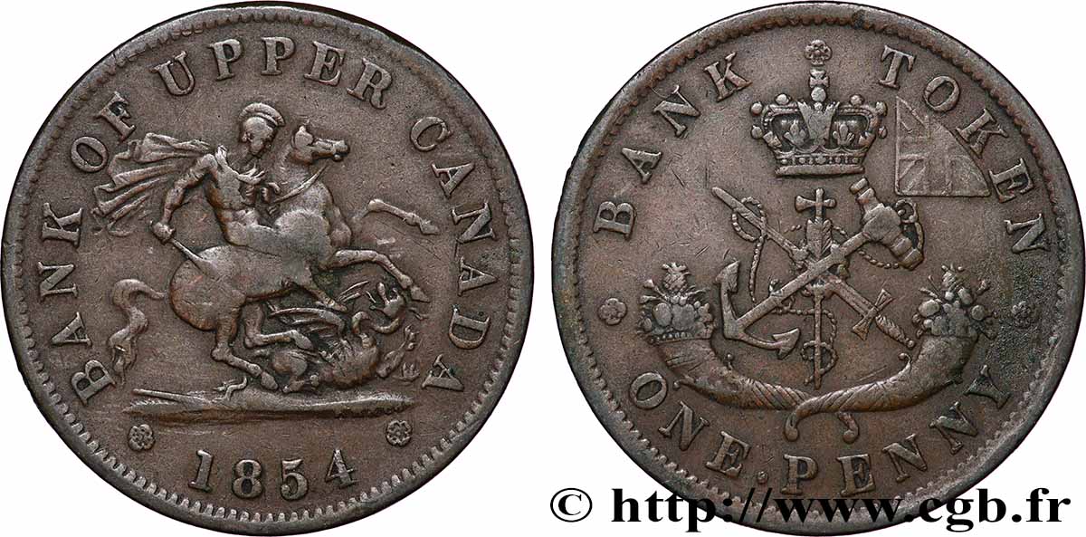 CANADA 1 Penny token Bank of Upper Canada 1854 Heaton TTB 