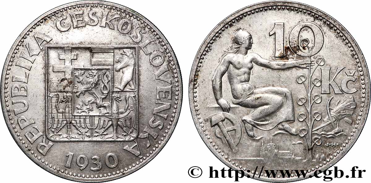 TSCHECHOSLOWAKEI 10 Korun alégorie du travail 1930  fVZ 