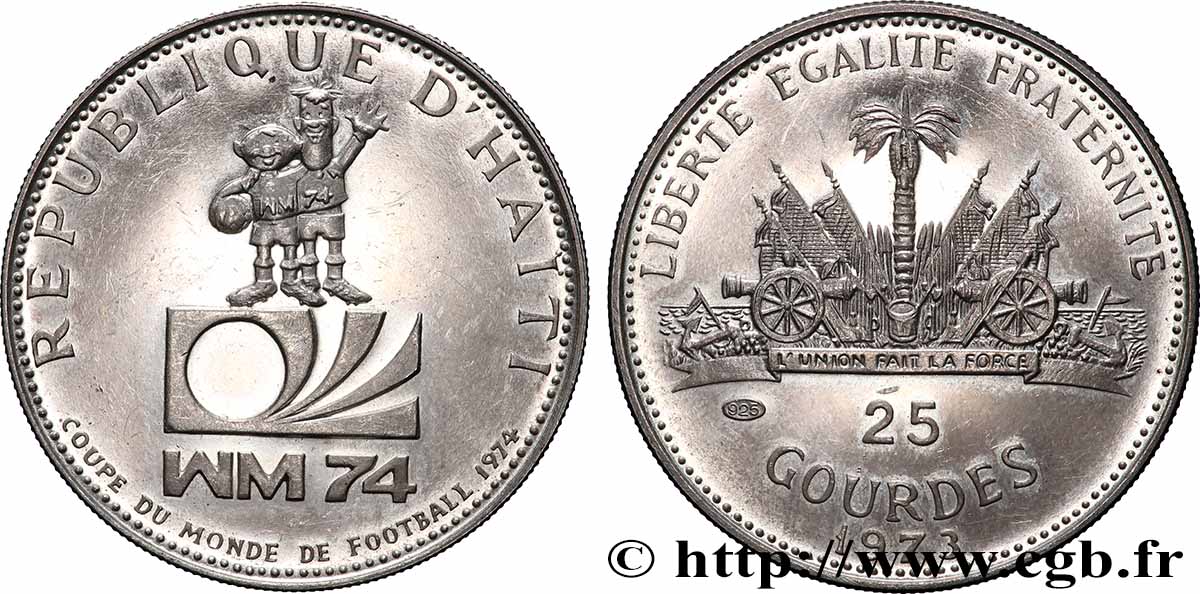 HAÏTI 25 Gourdes Proof mascottes coupe du Monde de football 1974 / armes 1973  SUP 