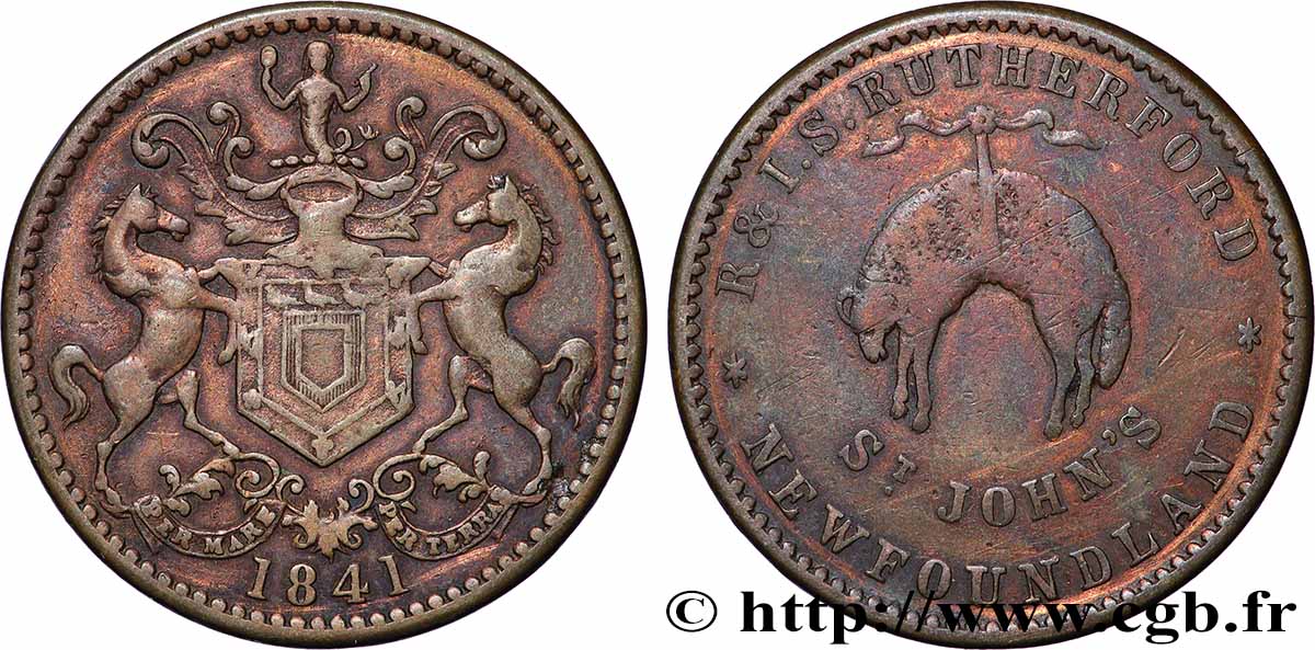 TERRE-NEUVE 1/2 Penny armes / R. & I.S. Rutherford - St John’s 1841 Heaton TTB 