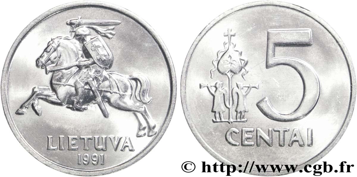 LITHUANIA 5 Centai chevalier Vitis 1991  MS 