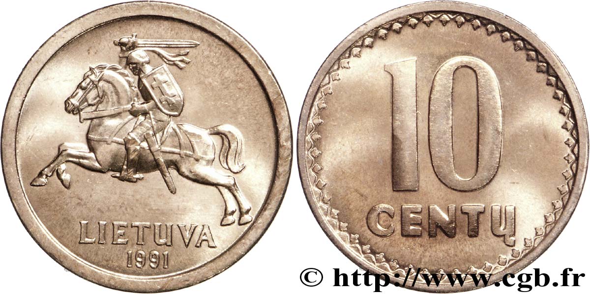 LITHUANIA 10 Centu chevalier Vitis 1991  MS 