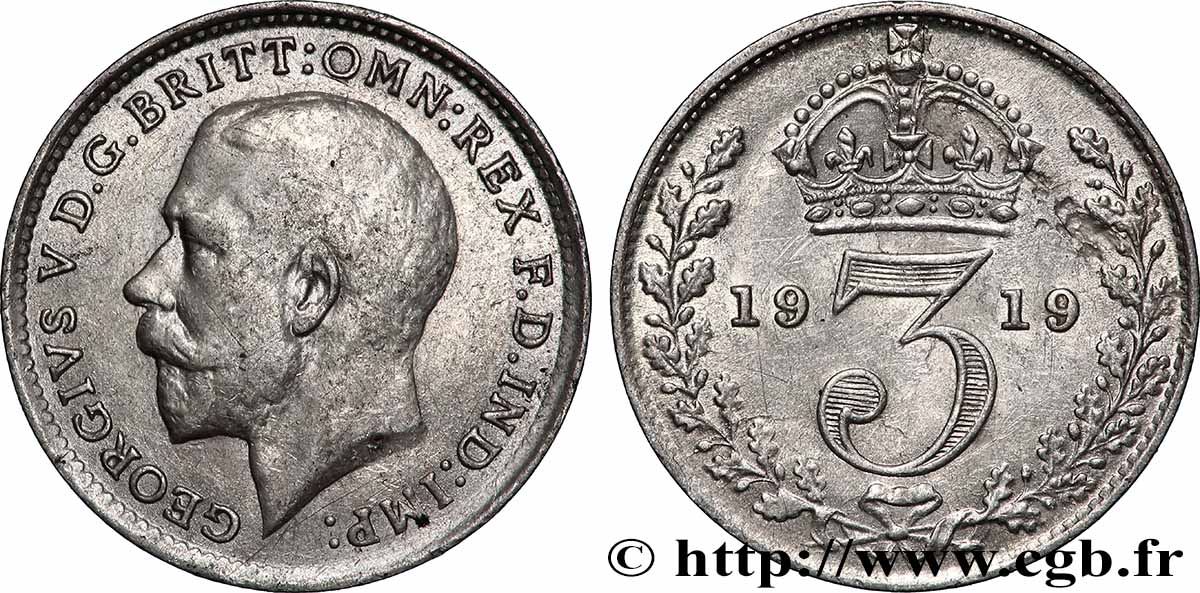 ROYAUME-UNI 3 Pence Georges V 1919 Londres TTB+ 