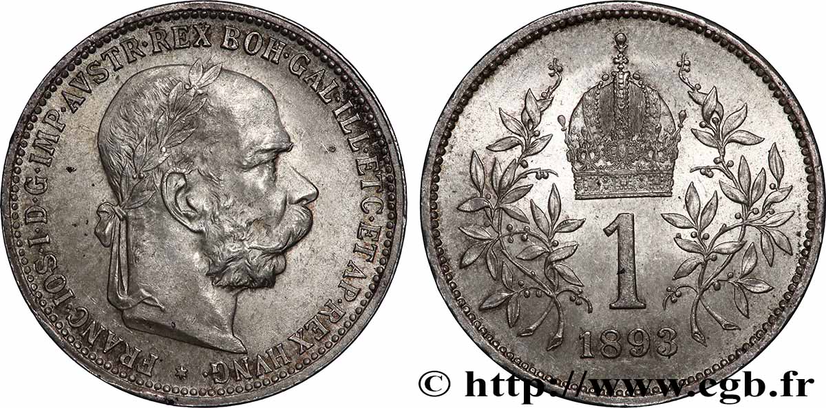AUSTRIA 1 Corona François-Joseph Ier tête laurée 1893 Vienne AU 