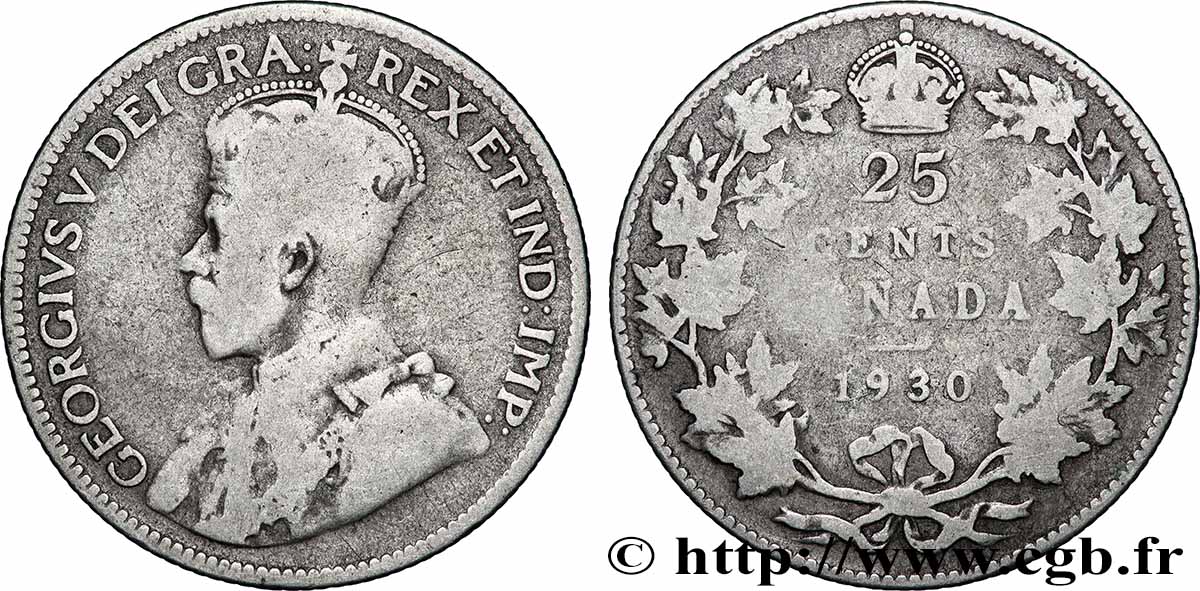 CANADA - GEORGES V 25 Cents  1930  TB 