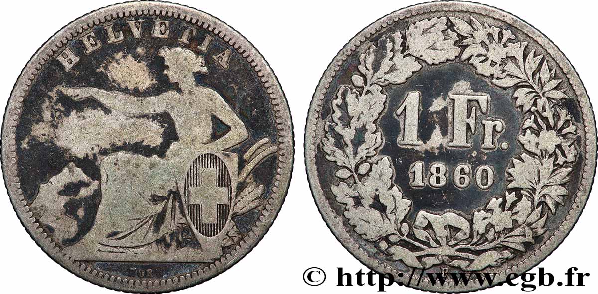 SVIZZERA  1 Franc Helvetia 1860 Berne MB 