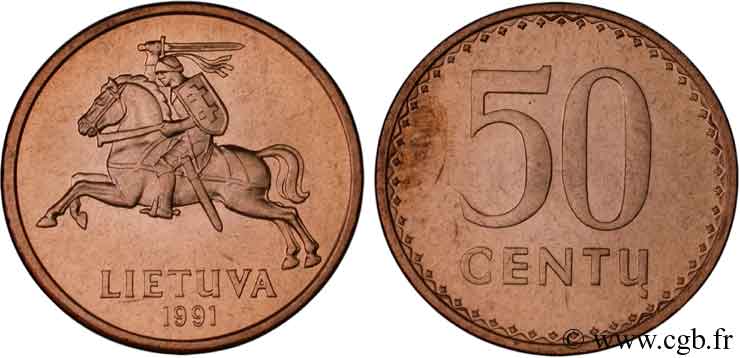 LITHUANIA 50 Centu chevalier Vitis 1991  MS 