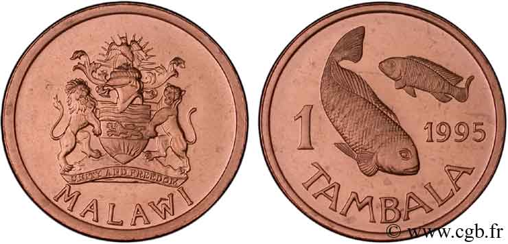 MALAWI 1 Tambala armes / deux poissons Tilapias 1995  SPL 