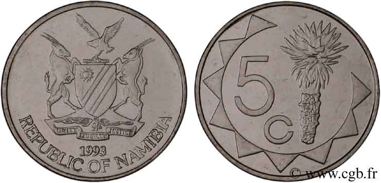 NAMIBIE 5 Cents armes / Aloe 1993  SPL 