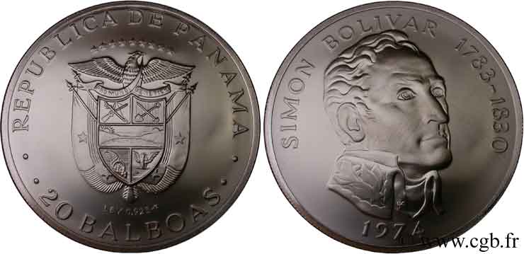 PANAMA 20 Balboas armes nationales / Simon Bolivar 1974  fST 