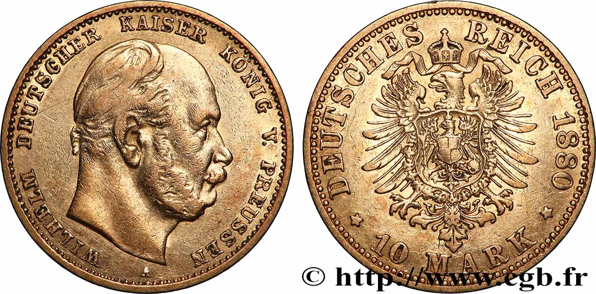GERMANIA - PRUSSIA 10 Mark Guillaume, 2e type 1880 Berlin BB/q.SPL 