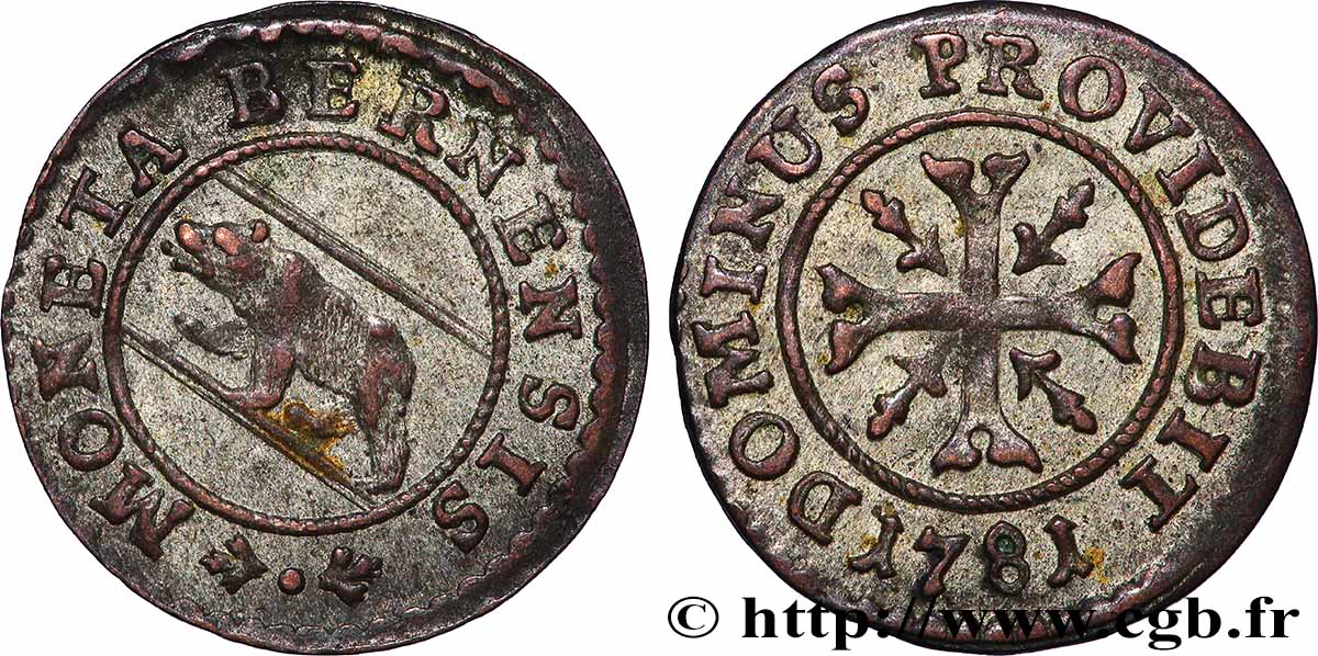 SWITZERLAND - CANTON OF BERN 1/2 Kreuzer (Vierer) - Canton de Berne 1781  AU 