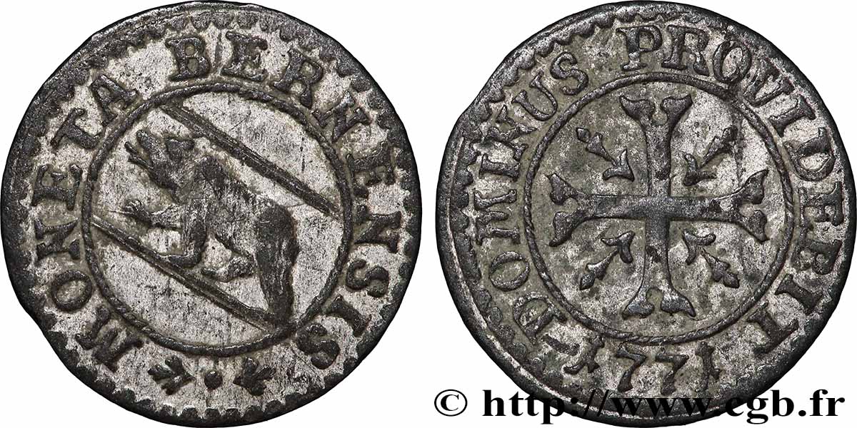SWITZERLAND - CANTON OF BERN 1/2 Kreuzer (Vierer) - Canton de Berne 1771  AU 
