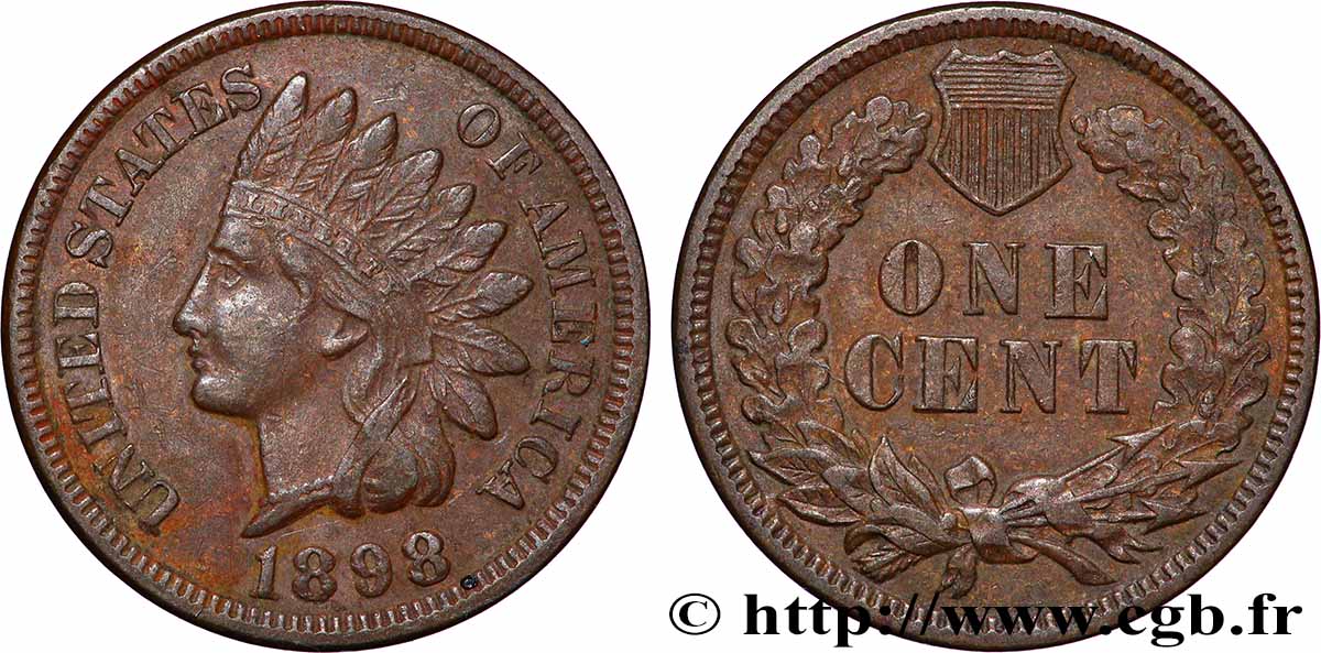 UNITED STATES OF AMERICA 1 Cent tête d’indien, 3e type 1898 Philadelphie AU 