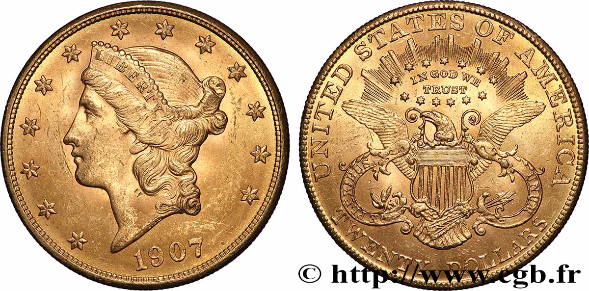 GOLD-, PALLADIUM- UND PLATIN-INVESTITIONEN 20 Dollars &nbsp;Liberty&nbsp; 1907 Philadelphie VZ 